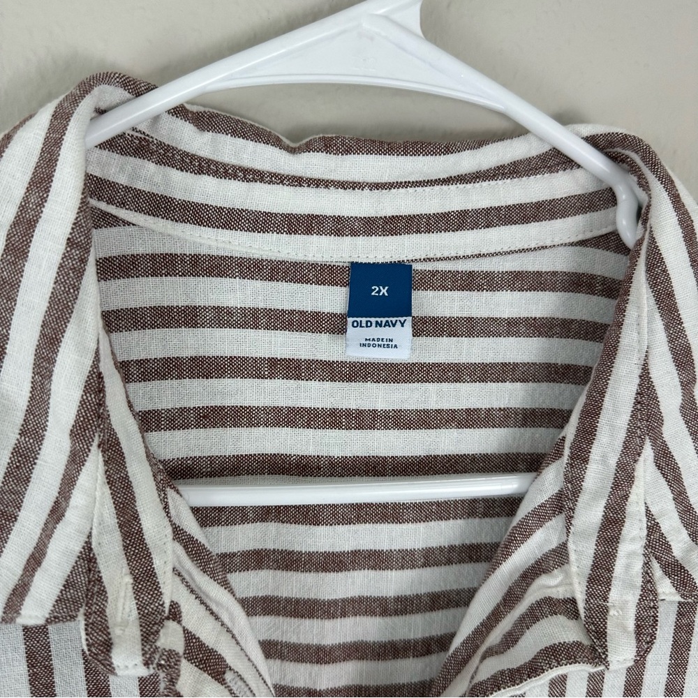 Old Navy Linen-Blend Shirt Dress Plus 2X Sand Stripe Short Sleeve Button Front - Picture 5 of 9